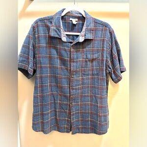 Carbon2Cobalt Blue and Red Short Sleeve Flannel Button Down Size L